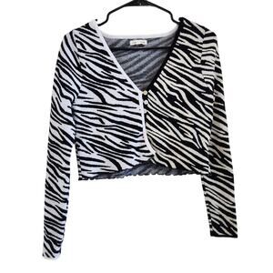 LA Hearts Cropped Knitted Cardigan Sweater Zebra Striped Black White Size Medium